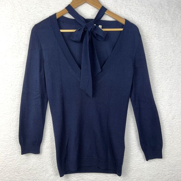 AG Adriano Goldschmied Womens Long Sleeve Pullover Sweater Neck Tie Silk Blend M - Picture 1 of 16